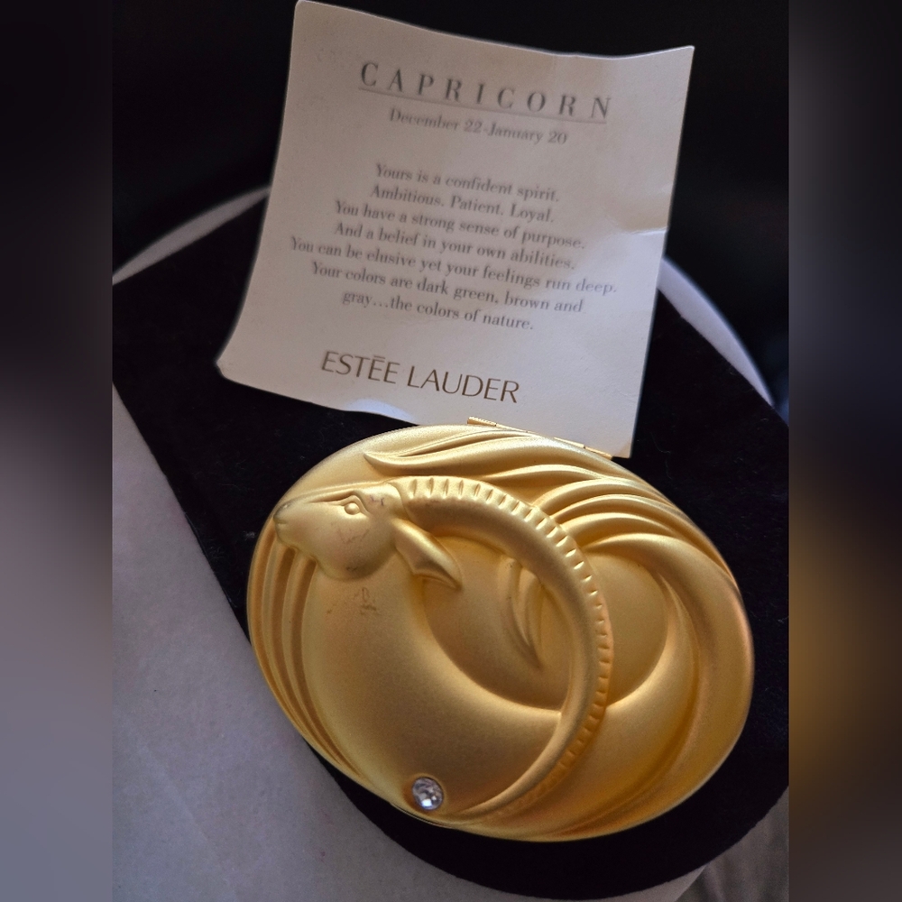 Estée Lauder Gold Capricorn Compact with Rhinestone Accent